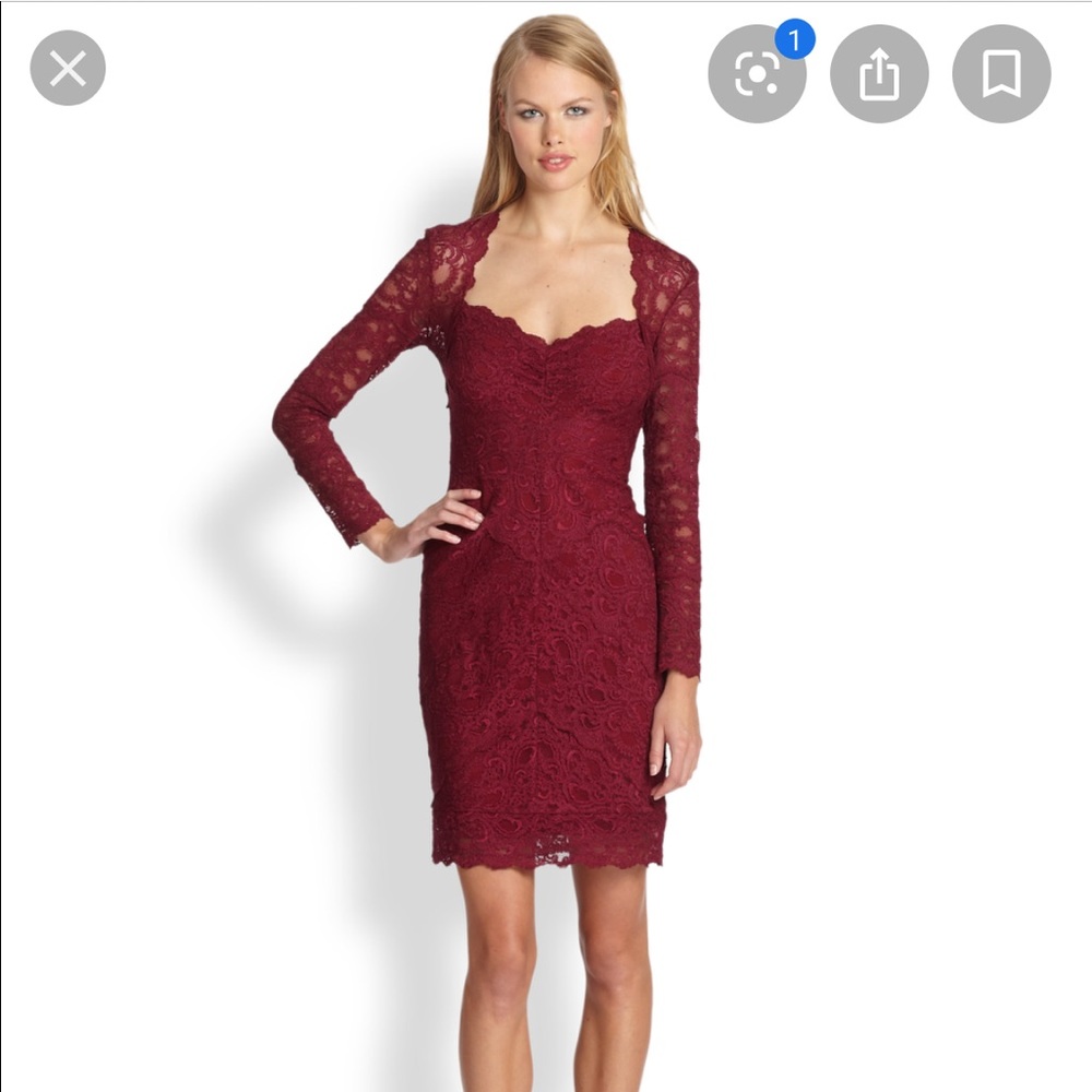 Maroon red lace open back dress